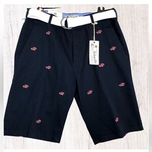 Islandia Blue Men's Navy Khaki Shorts Red Convertible‎ Car Embroidery SZ 36 NWT